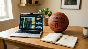 Bild eines Laptops und eines Basketballs