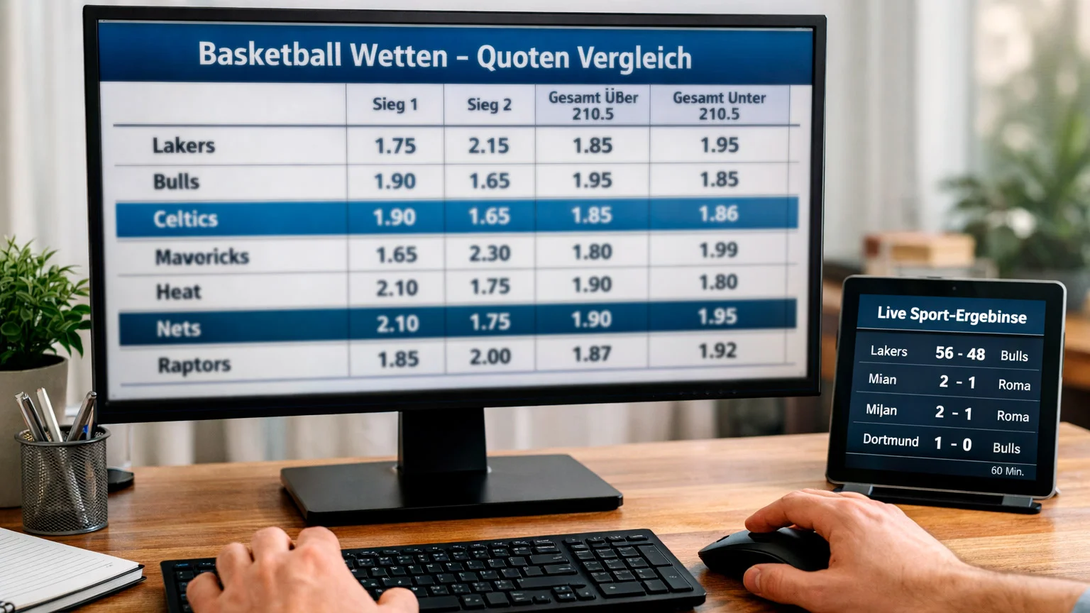 Vergleich verschiedener Wettquoten auf einem Bildschirm