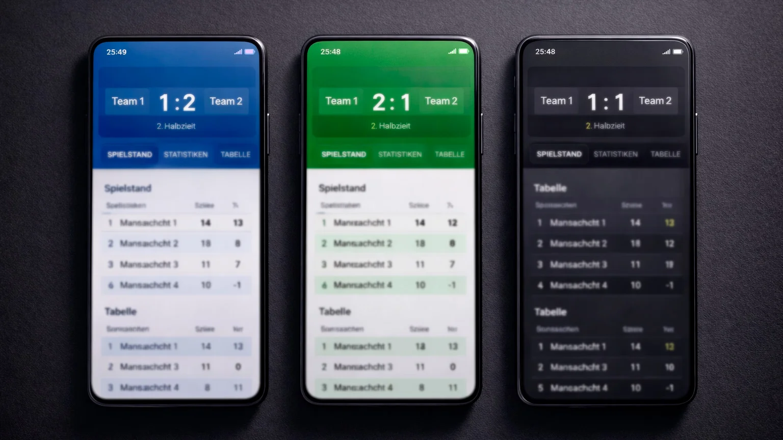 Mehrere Smartphones mit verschiedenen Sport-Apps nebeneinander