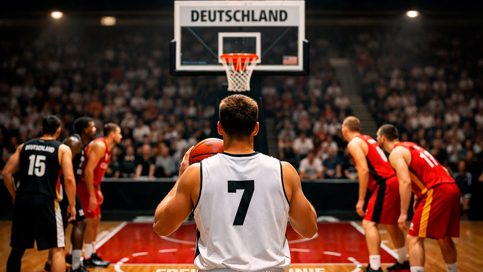 Basketballspieler konzentriert sich vor einem Freiwurf
