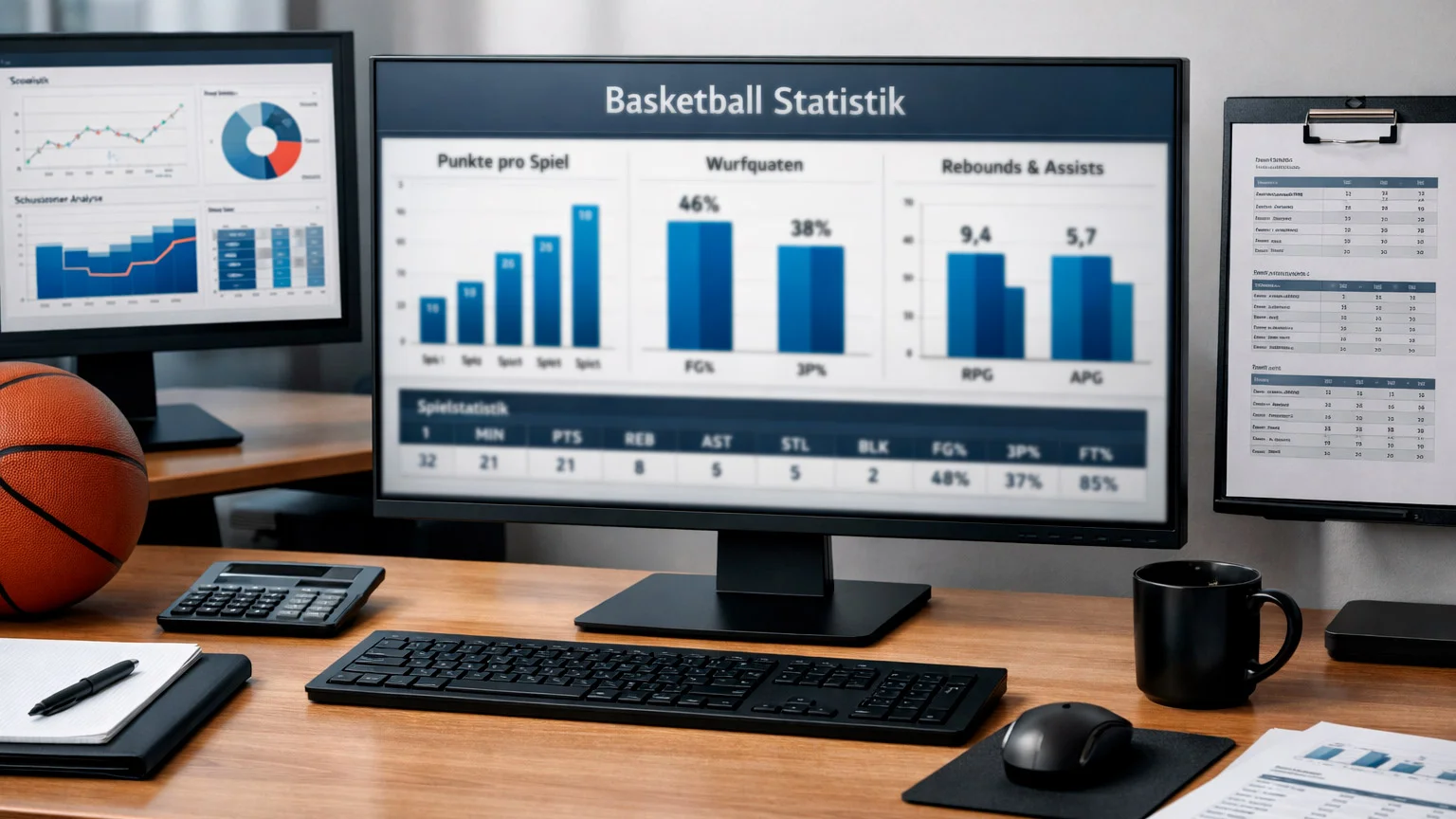 Detaillierte Basketball-Statistiken und Spielerdaten auf einem Bildschirm